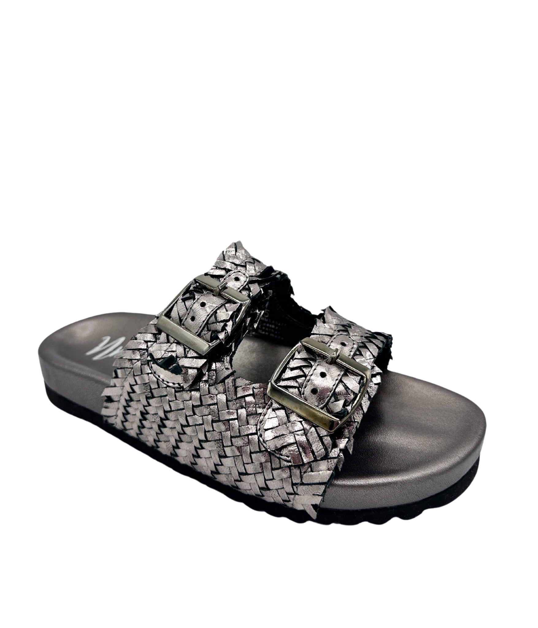 Intertwine Dual Woven Strap Slide Pewter Metallic Sandal Naughty Monkey